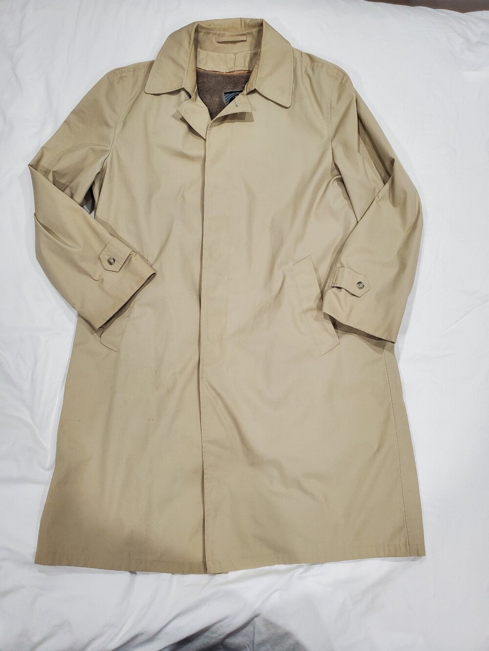 Vintage Botany Weathertopper Trench Coat Men 42R Tan Faux Fur Liner